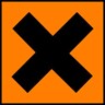 Black X with orange background