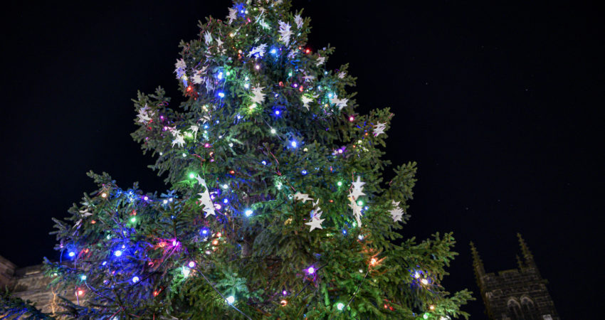 Christmas tree With Lights On