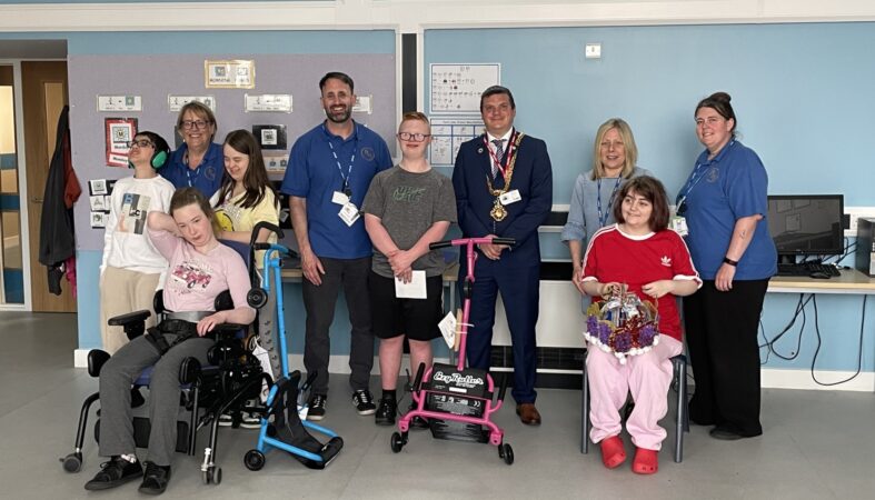 Mayor Cllr Chris Wilcock, with staff and students from Park Lane School